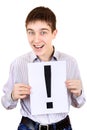 Teenager holds Exclamation Mark