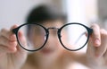 Teenager kid boy in myopia correction glasses Royalty Free Stock Photo