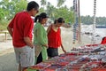 Teenager and Parents Shopping in Flea Market Royalty Free Stock Photo