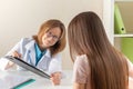 Teenager is a patient at a medical examination in a medical clinic at doctor`s appointment