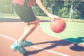 Teenager play basketball outdoor healthy sporty teenagers lifestyle concept in spring or summer time Royalty Free Stock Photo