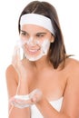 Teenager problem skin care - woman wash face Royalty Free Stock Photo