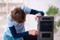 Boy reparing computers at workshop Royalty Free Stock Photo