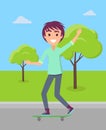 Teenager Ride on Skateboard in Summer Park Vector