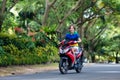 Teenager riding scooter. Boy on motorcycle. Royalty Free Stock Photo