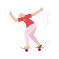 Teenager riding skateboard. Stylish teen skater in casual outfit