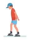 A teenager on roller skates. White background.