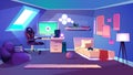 Teenager room on attic cartoon vector interior