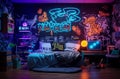 Vibrant Teen Room with Neon Graffiti Art Royalty Free Stock Photo