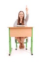 Teenager school girl raising hand to ask question