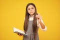 Teenager school girl study with books. Learning knowledge and kids education concept. Thinking teenager schoolgirl Royalty Free Stock Photo