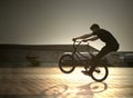 Teenager silhouette jump on a bicycle summer outdoors