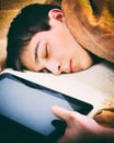 Teenager sleep with Tablet Royalty Free Stock Photo