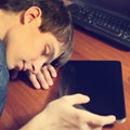 Teenager sleep with Tablet Royalty Free Stock Photo