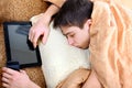 Teenager sleeps with Tablet