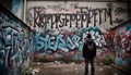 Teenager spraying graffiti on dirty wall in city street protest generated by AI Royalty Free Stock Photo