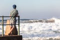 Teenager Standing Tidal Pool Ocean Waves Royalty Free Stock Photo