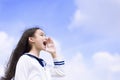 Teenager student girl shouting and announcing something