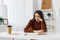 teenager student schoolgirl exam desk education notebook girl preparation table Royalty Free Stock Photo