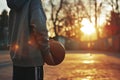 Teenager sweatshirt holding basketball young guy man sport athlete game autumn street city outside competition