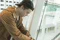 Teenager thinking in tunnel area