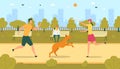 Teenager Throwing Frisbee to Girlfriend with Dog. Royalty Free Stock Photo