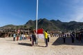 Teenager train for Indonesia independent day in the small island with mountain at the background