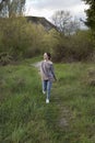 Teenager walking through the Pyrenees Aragones Royalty Free Stock Photo