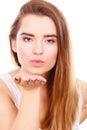 Teenager woman sending air kisses, love gesture Royalty Free Stock Photo