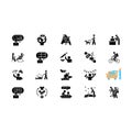 Teenager work experience black glyph icons set on white space