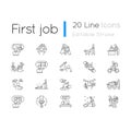Teenager work experience linear icons set