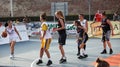 Teenagers on basketball court