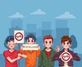 teenagers boys protesting with stop bullying letterings in banners Royalty Free Stock Photo