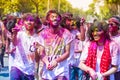 Teenagers and children having fun with colored water and holi powder during the Hindu festival of colors, Dhaka, Bangladesh.