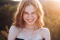 Teenagers face. Outdoor portrait of beautiful happy American girl teen female young woman smiling. Royalty Free Stock Photo