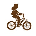 Teenagers girl rides a bicycle wearing a helmet. Silhouette Vector illustration.