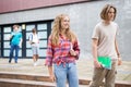 Teenagers going home after school Royalty Free Stock Photo