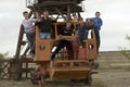 Teenagers play at the abandoned sea port equipment in Aralsk, Kazakhstan.