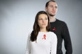 Teenagers showing hiv red symbol Royalty Free Stock Photo