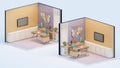 Teenagers study room in Bohemian style orthographic view Royalty Free Stock Photo