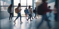 teenagers walking abstract blur motion in school hallway concept of children students well being mental health