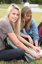 Teenagers working outside Royalty Free Stock Photo