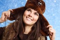 Teennager girl pretty smiling on winterbackground Royalty Free Stock Photo