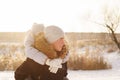Teens brother and sister having fun snow in winter Royalty Free Stock Photo