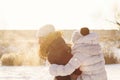 Teens brother and sister having fun snow in winter Royalty Free Stock Photo