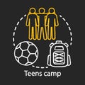 Teens camp chalk concept icon. Summer youngster club, community. Teenager holiday resort. Sports after school facility