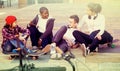 Teens chatting near bikes Royalty Free Stock Photo