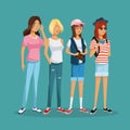 Teens girl group student fashion hat sunglasses