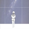 Teens Girl standing alone in front of the galaxy