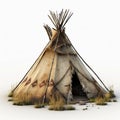 Teepee, an ancient American Indian national dwelling made of branches, bark and leather, isolated on white